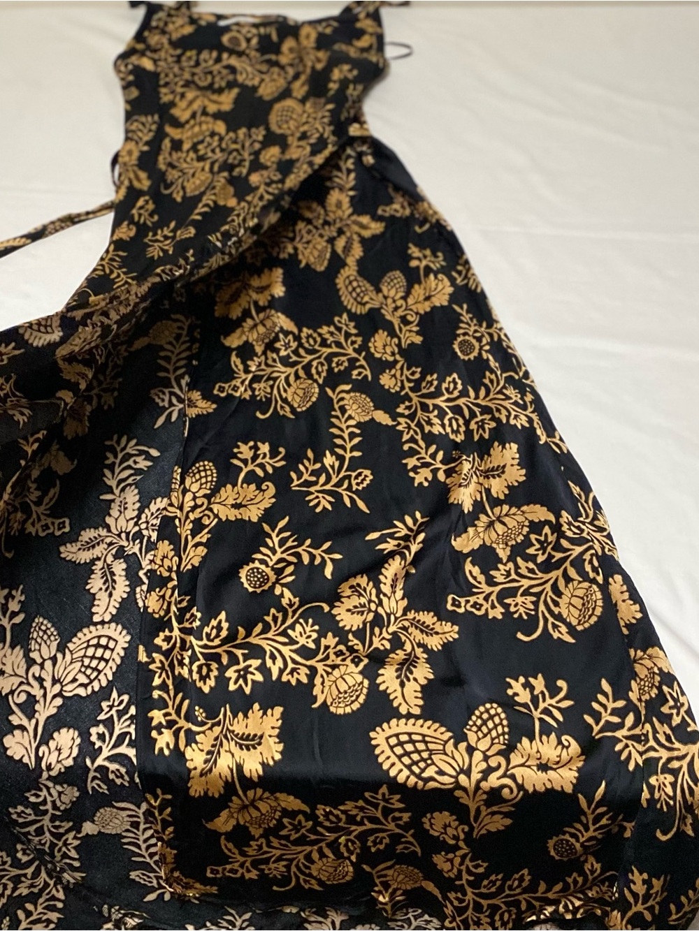 Zara  wrap Black Maxi Dress with Gold Floral Print - Picture 3 of 5